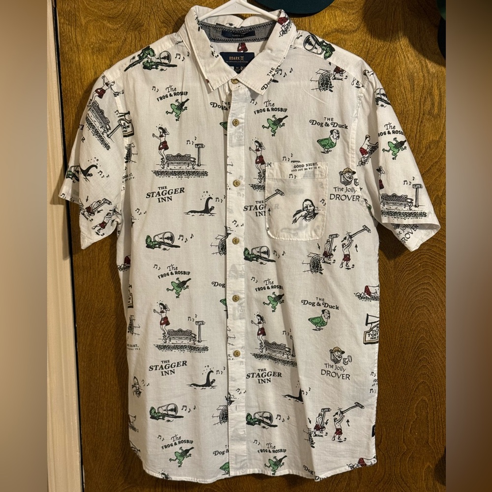 Roark lightweight Cotton White Short-Sleeve Printed Button-Up Shirt.